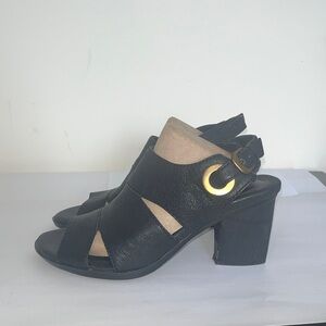 Sofft Black Leather Sandals. 3 inch heels.Size 8